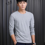 楠子汉【买两件免邮】男士长袖t恤纯色土秋天长薄款秋衣上衣服外穿秋天夏季学生血春秋 长袖 圆领 灰 XL码125-140斤