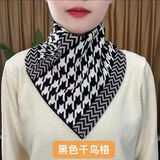 所续三角围巾女围脖新款时尚2024秋冬季护颈颈韩版防寒百搭脖套保暖 针织三角巾-黑色千鸟格