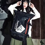 沫茵 高中生书包男韩版时尚潮流个性大容量背包女日韩港风初中生大学生双肩包透明学院风ins潮牌旅游包 黑色