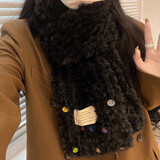 SOMUBAY围巾女秋冬彩色纽扣毛绒茸加厚学生冬季软糯保暖百搭洋气围脖潮 黑色围巾
