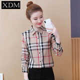 熊迪明纯棉加绒加厚保暖格子衬衫女秋冬装英伦风修身衬衣打底衫长袖上衣 CY661 卡其色 XL建议115-130斤