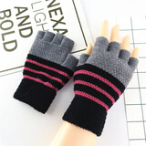 爱诺登（Ainuodeng）韩版新款秋冬季男士保暖半指手套 时尚潮男学生加厚露指针织手套（1双装) 半指三线手套：颜色随机发(1双装) 均码