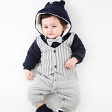 芭咪乐婴儿连体衣秋冬加厚秋冬纯棉男女宝宝外出服爬服新生儿衣服 蓝色绅士领结 66码(建议3-6个月)