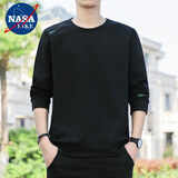 NASALIKE卫衣男长袖T恤男装衣服宽松休闲春秋款中年百搭时尚圆领上衣 黑色 2XL（建议135-150斤）