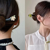 祖杉格 复古木质发簪女生古风汉服首饰簪子简约现代木簪旗袍仙女发头饰 绿芜与栀子