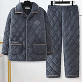 安颜睡衣男冬季加厚爸爸中老年棉袄三层夹棉法兰绒保暖加绒家居服套装 8833小皇冠 此款偏小一码 2XL 一135斤-160斤 三层加厚