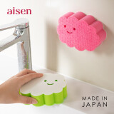 AISEN日本进口粘贴式海绵擦浴室浴缸洗脸盆清洁擦厨房去污魔力擦百洁布 大号花朵型-粉色