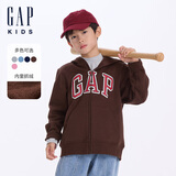 盖璞【大小童同款】男女童logo抓绒卫衣外套646082 棕色 100 cm(2-3岁)亚洲尺码