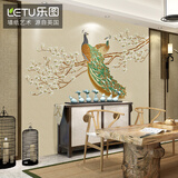英国 乐图(LETU)无缝墙布新中式刺绣绣花 独绣 3D立体玄关沙发定制电视背景墙 米黄