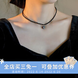伊黛儿超萌猫咪珍珠项链超闪黑尖晶石颈链choker锁骨链轻奢小众生日礼物 L1084猫咪锁骨链36+6cm
