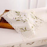 巧林儿 简约防尘罩蕾丝茶盘玻璃茶杯盖布果盘遮灰布多用方巾茶具盘盖布 春意悠然米色 小号：40*40cm