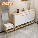 芬格美家（FENGEMEIJIA）入户鞋柜北欧家用门口实木色简约现代换鞋凳大容量新款进门玄关柜 【原木色】鞋柜160长+换鞋凳50长