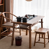 溪木工坊 阳台茶桌新中式实木小茶台烧水壶上下水一体泡茶桌 1.2m茶桌B款+圈椅+清风高凳*2
