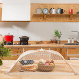 菲客特大可折叠网纱饭菜罩盖菜罩叠餐桌罩食物罩防苍蝇季蕾丝网纱饭罩 长形咖色(70*48cm可放6盘菜)