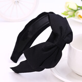千宝莱韩国甜美布艺大蝴蝶结发箍带齿宽边简约防滑头箍发卡头饰 黑色