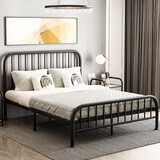 布沙 铁艺床铁床现代简约铁架床出租房宿舍金属钢架床单人 双人床架子 黑色+21cm【弹簧+椰棕床垫】 1.35*2.0米