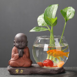 宇轩水培玻璃花瓶插花透明器皿养绿萝禅意摆件水养植物创意小花盆 精进花器+努力底