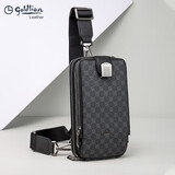 金利来（Goldlion）胸包男士单肩包男包手包多功能手拿包斜挎包轻便小包印花胸前包潮 灰色（经典老花） 小包