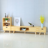 家之韵 实木松木电视柜茶几组合套装现代简约原木北欧客厅小户型卧室 1.2米三件套原木清漆