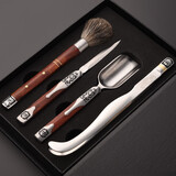 锦格大马士革普洱开茶刀茶道六君子套装茶勺茶铲茶夹功夫茶具配件组合 红酸枝凤祥【不锈钢】4件套