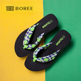 宝人（boree）夏季凉拖鞋女高跟海边防滑沙滩鞋厚底坡跟时尚外穿花纹夹脚人字拖 绿色 39