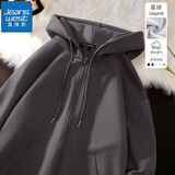真维斯（Jeanswest）连帽开衫卫衣中性风重磅潮牌青少年春秋外套简约休闲男女同款帽衫 深灰色 L (推荐110-125斤)