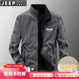 JEEP吉普夹克男士外套秋冬款男装衣服立领宽松双面穿青中年商务茄克衫 深灰加棉款（升级版） M (建议100-115斤)