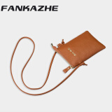 FANKAZHE   品牌  真皮手机包斜挎包女2022新款竖款牛皮零钱手机袋迷你放手机的小包 焦糖