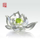 琉璃工房（LIULIGONGFANG） 琉璃工房 LIULI  桌面摆件 莲花 清静自心（配底座） 透明绿色