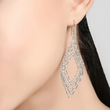 卓尔琪菱形纯银耳环女夸张轻奢高级感气质大气百搭耳坠2026新款爆款耳饰 多层菱形耳环