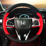奥迈尔 适用于本田思域方向盘套真皮手缝 凌派享域CRV思铂睿INSPIREURVXRV艾力绅改装把套 黑红定制款