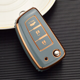 适用2022款日产经典轩逸钥匙套新逍客骐达劲客蓝鸟折叠汽车钥匙包 日产折叠3键-奶奶灰单壳