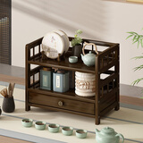 九夫人桌面茶杯架桌上小型博古架竹木紫砂壶茶壶茶叶架茶具收纳置物架子 RM-胡桃色二层桌面茶架