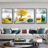 莫小邪客厅装饰画高档轻奢大气沙发背景墙挂画三联画现代简约墙上壁画鹿 H款 三联画 中间40*30+左右20*30布纹膜黑边