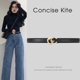 CONCISE KITE【礼盒装】官方皮带女士头层牛皮西装连衣裤裙带CK轻奢腰带女 黑色 110cm （带宽2.4cm  可裁剪）