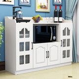 唯旺餐边柜简约现代微波炉柜烤箱柜客厅茶水柜餐边碗柜收纳储物柜欧式 暖白色玻璃门