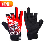 TAB钓鱼秋冬款手套登山防水防滑露五指路亚垂钓海钓手套防晒透气速干 升级款漏三指（红色）