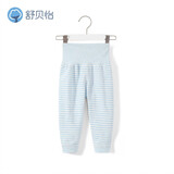 舒贝怡婴儿护肚裤子春秋季宝宝高腰裤春季儿童护脐睡裤家居裤纯棉内搭 条纹款蓝色 73 cm(6-12个月两用档)