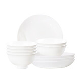 红牡丹纯白碗盘组合陶瓷米饭碗餐具家用骨瓷饭盘套装釉下彩白色盘子碗具 纯白10件套（高脚碗版） 10件套