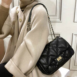 tushky品牌2026新款春季柔软云朵包小香风菱格链条包真皮女包单肩斜挎包 黑色-大号 羊皮