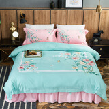 圣安贝 四件套全棉活性斜纹床裙式床罩套件纯棉床品套件规格1.8米床 蒂芙尼 60支 180*200 床裙款 （被套200*230cm）