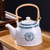 古笙记 大容量陶瓷茶壶家用水壶单壶景德镇提梁壶中式泡茶壶防爆耐热 茶艺人生/1L