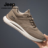 Jeep吉普防泼水登山鞋男秋冬新款户外防滑徒步运动鞋软底轻便休闲鞋男 卡其 【标准皮鞋码】 40