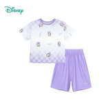 迪士尼儿童短袖套装T恤短裤2件套 女童黛丝紫格ZD2DT053 3岁/身高100cm