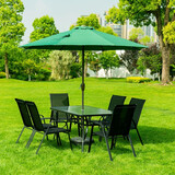 宝晶恒源户外桌椅庭院花园别墅组合阳台室外铁艺家具休闲太阳伞折叠椅露天 150桌+6椅（黑色）+伞