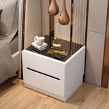 佳瑞泽玻璃面床头柜 简约现代白色烤漆大尺寸卧室床边收纳斗柜带踢脚线