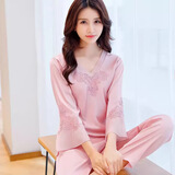 bebedog睡衣女 春夏季薄款可爱性感蕾丝女士家居服长袖冰丝两件休闲套装 21861粉紫 L 【155-163CM，100-120斤】