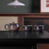 云南紫陶浮雕凤鸣汉瓦壶可提可旋转全手工制作家用泡茶壶不挑茶叶 紫陶祥龙凤鸣壶+2杯+礼盒 250ml 201mL(含)-300mL(含)