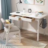 美洲马（MEZVMV）【顺丰速发】实木电脑桌书桌单人台式电脑桌学生学习写字桌椅套装 白色+抽屉【优质橡胶木】 120*55*75cm书桌+Z字椅