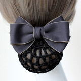 阿表妹 职业头花发网网兜发夹盘发网蝴蝶结发套发卡护士医院物业银行 C2灰色粗网